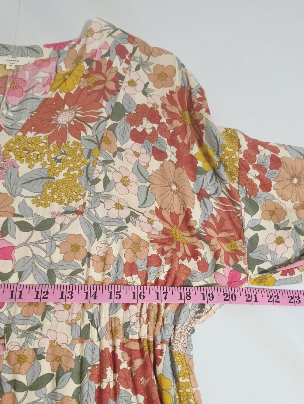 Entro Floral Maxi Dress Women Medium Boho Cottagecore 3/4 Sleeve V Neck Lined - Picture 8 of 11